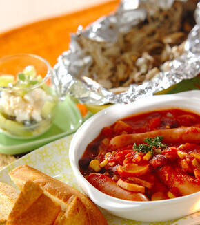 ソーセージと豆のトマト煮の献立