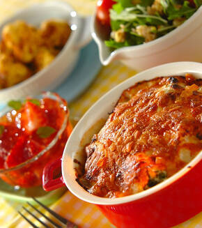 エビとキノコのマカロニグラタンの献立