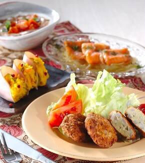 レンコン入りチキンナゲットの献立