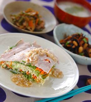 豚肉と野菜のレンジ蒸しの献立