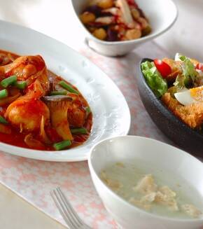 新ジャガのトマト煮込みの献立