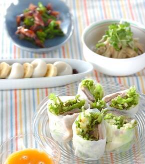 ゆで豚生春巻きの献立