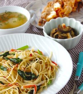 ホウレン草の和風パスタの献立