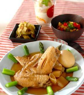 手羽先の黒酢煮の献立