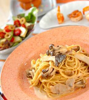 照り焼きクリームパスタの献立