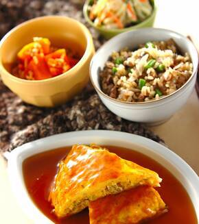 アサリの黒酢あんかけ卵焼きの献立