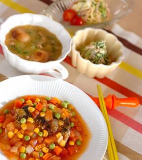 焼き塩サバの野菜ダレの献立