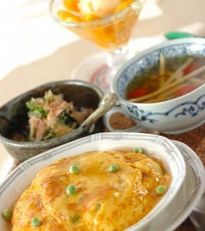 カニタマ丼の献立