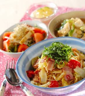 春キャベツの春色和風パスタの献立