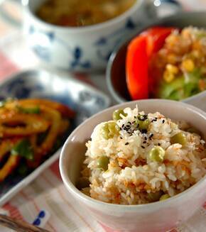 モチモチ！ ホタテ入り豆ごはんの献立