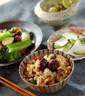 炊飯器で中華おこわの献立