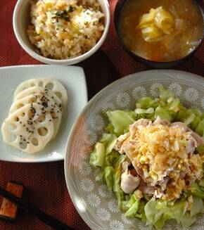 豚しゃぶとキャベツのネギドレッシング和えの献立