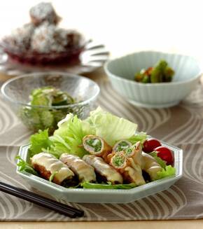 豚肉のチーズネギ巻きの献立