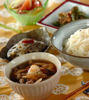 豚肉とシメジのつけ素麺、スダチの香りの献立