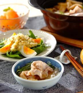 豚肉と水菜のトロロポン酢鍋の献立