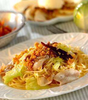 豚肉とキャベツのガーリックオイルスパゲティーの献立