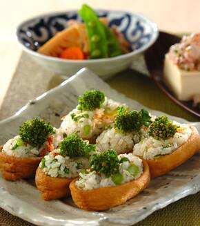 菜の花と干しエビのいなり寿司の献立