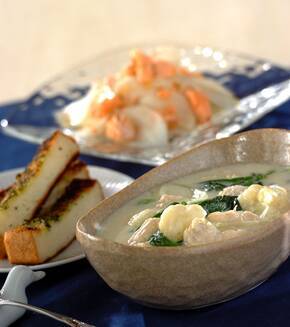 鶏ささ身とホウレン草のクリームスープの献立