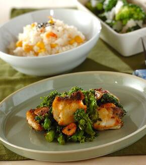 鯛のマスタード焼き菜の花添えの献立