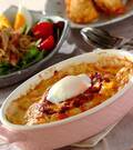 「温泉卵のせミートドリア」の献立
