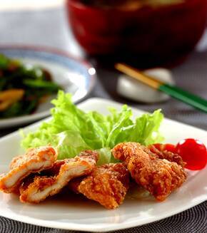 鶏ささ身のからしじょうゆ揚げの献立