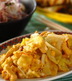 高野豆腐とキャベツの卵炒め
