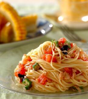 人気の冷製パスタ ツナとトマト 簡単15分で完成の献立