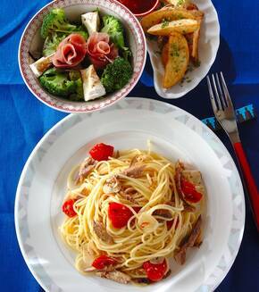 サンマのパスタの献立