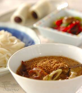 ゴマ香る豚肉とナスのつけうどん(3時間下準備あり)の献立