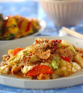 簡単豚肉とキャベツの炒め物の献立