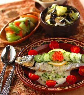 ヨーグルトソースがけ焼きアジの献立