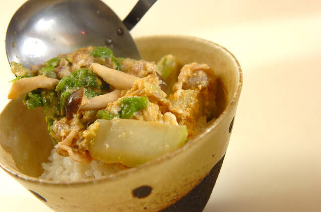 ゴマ油香る！白菜と豚肉の卵とじ丼の作り方の手順5