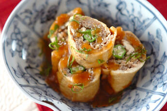 モヤシの信太巻き梅あんかけ