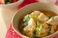 ホタテと青ネギの卵とじ