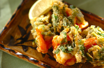 エビと春菊のかき揚げ