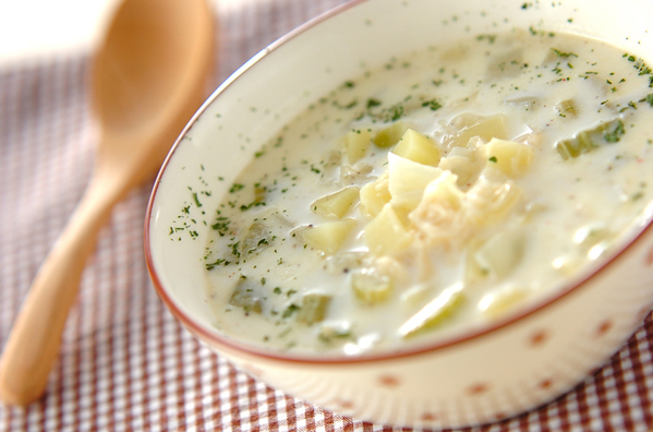 ホタテ缶のベジミルクスープ