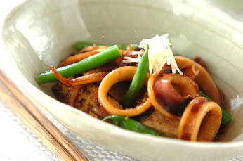 イカと焼き豆腐のショウガ煮