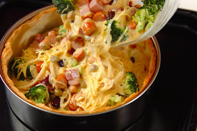 ベーコンとチョリソー、お豆のキッシュの作り方の手順6