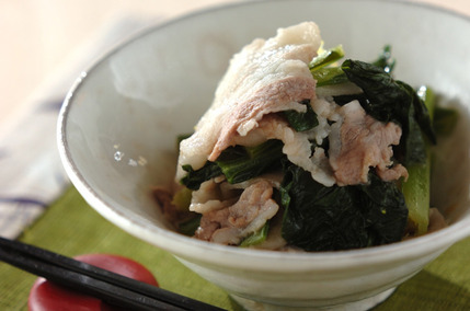 豚肉と小松菜のからししょうゆ和え