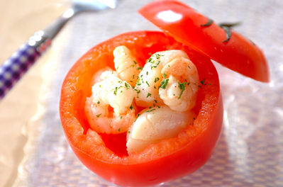 オシャレなカップトマトのエビホタテマリネ 副菜 レシピ 作り方 E レシピ 料理のプロが作る簡単レシピ