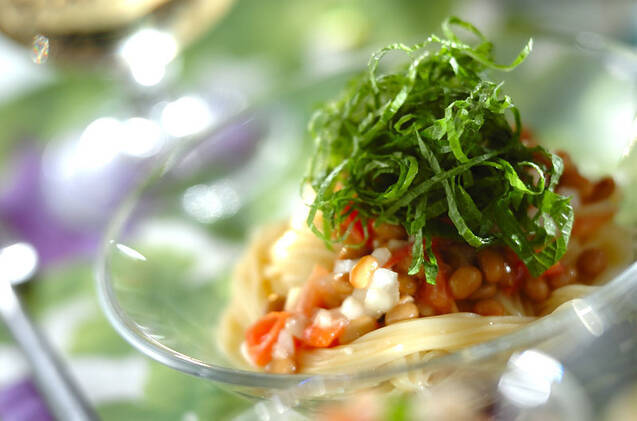 納豆と塩トマトの冷製カッペリーニ