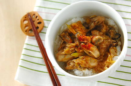 カキとネギのショウガ焼き丼