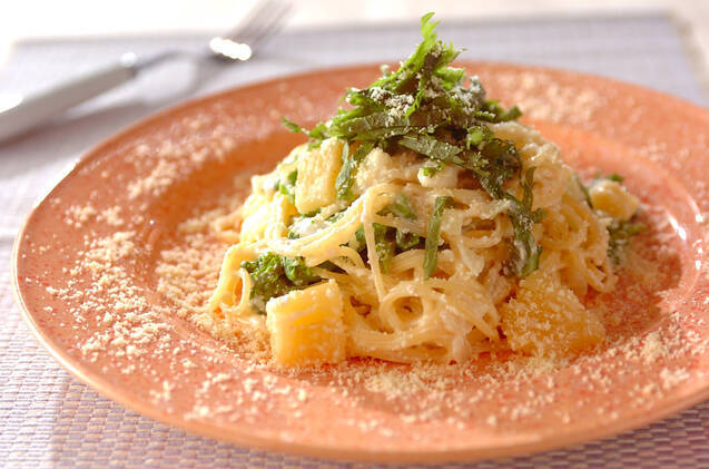 丸皿に盛られた数の子のパスタレシピ