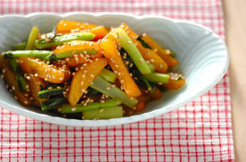 カブの葉と柿のきんぴら