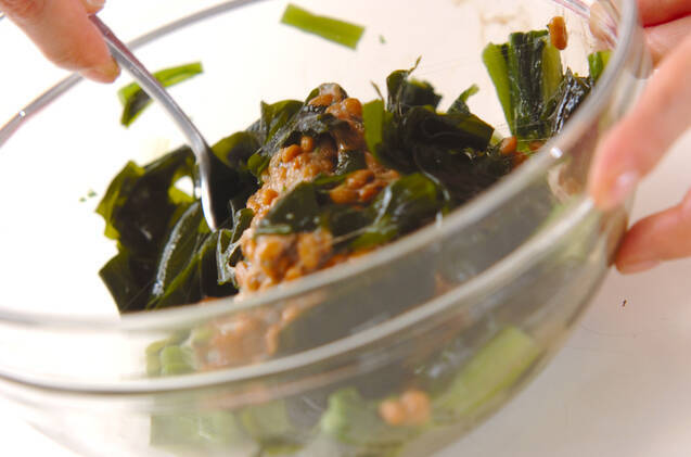 野沢菜納豆和えの作り方の手順4