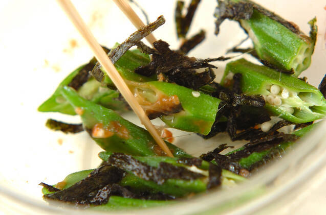 オクラの梅のり和えの作り方の手順4