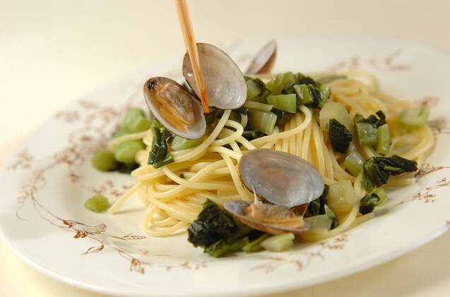 アサリと野沢菜のパスタの作り方の手順4
