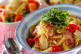 春キャベツの春色和風パスタ