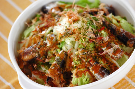 白菜とオイルサーディンのレンジ蒸し