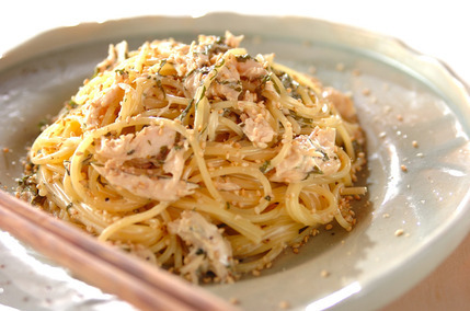 大葉とささ身のマヨパスタ